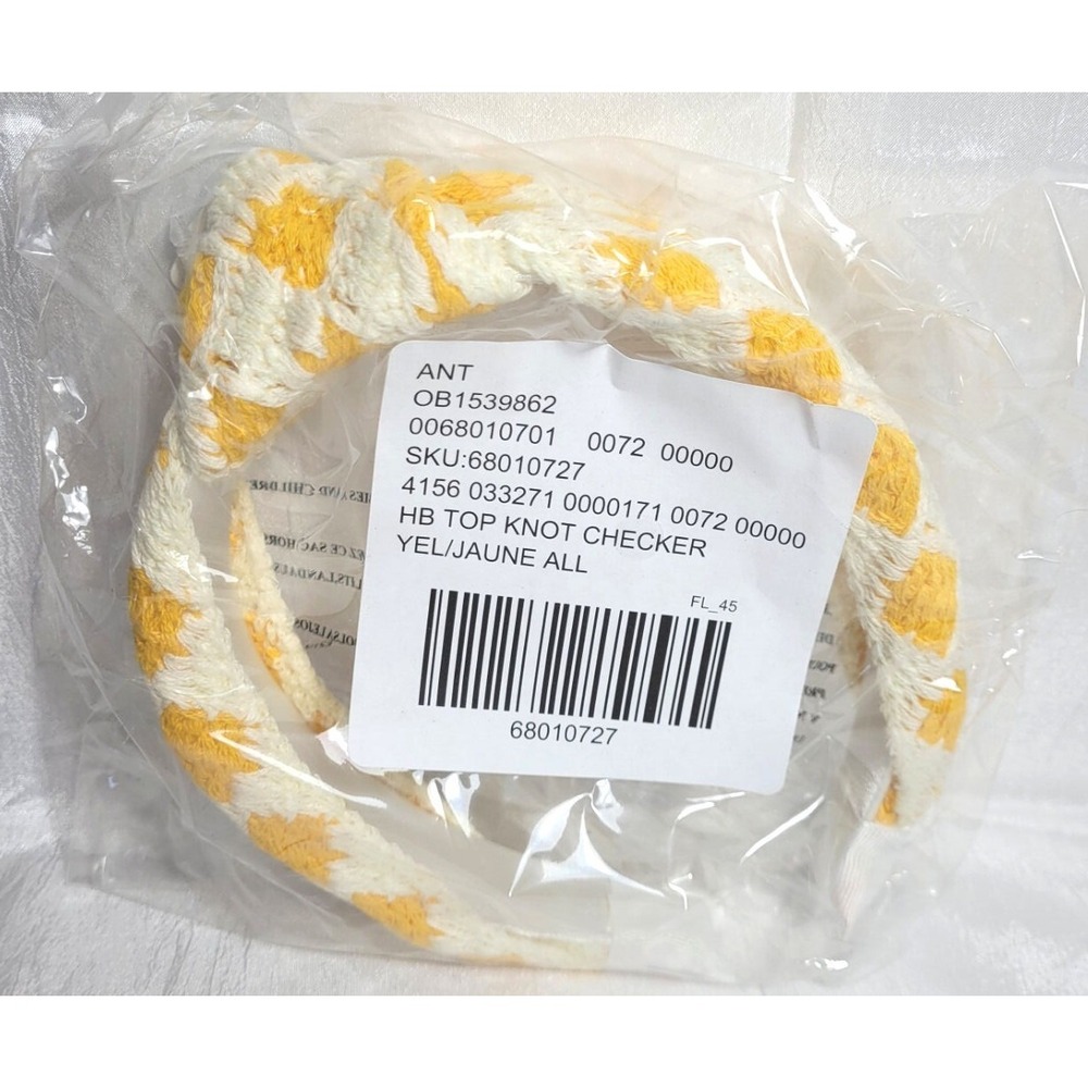 Anthropologie‎ Top-Knot Checker Cotton Crochet Head Band - Yellow & White